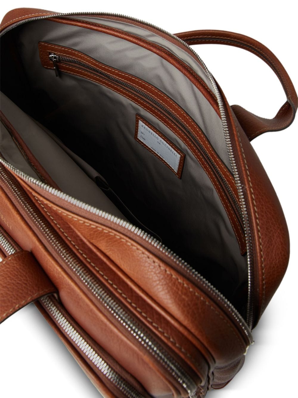 Shop Brunello Cucinelli Zipped Leather Briefcase In Brown