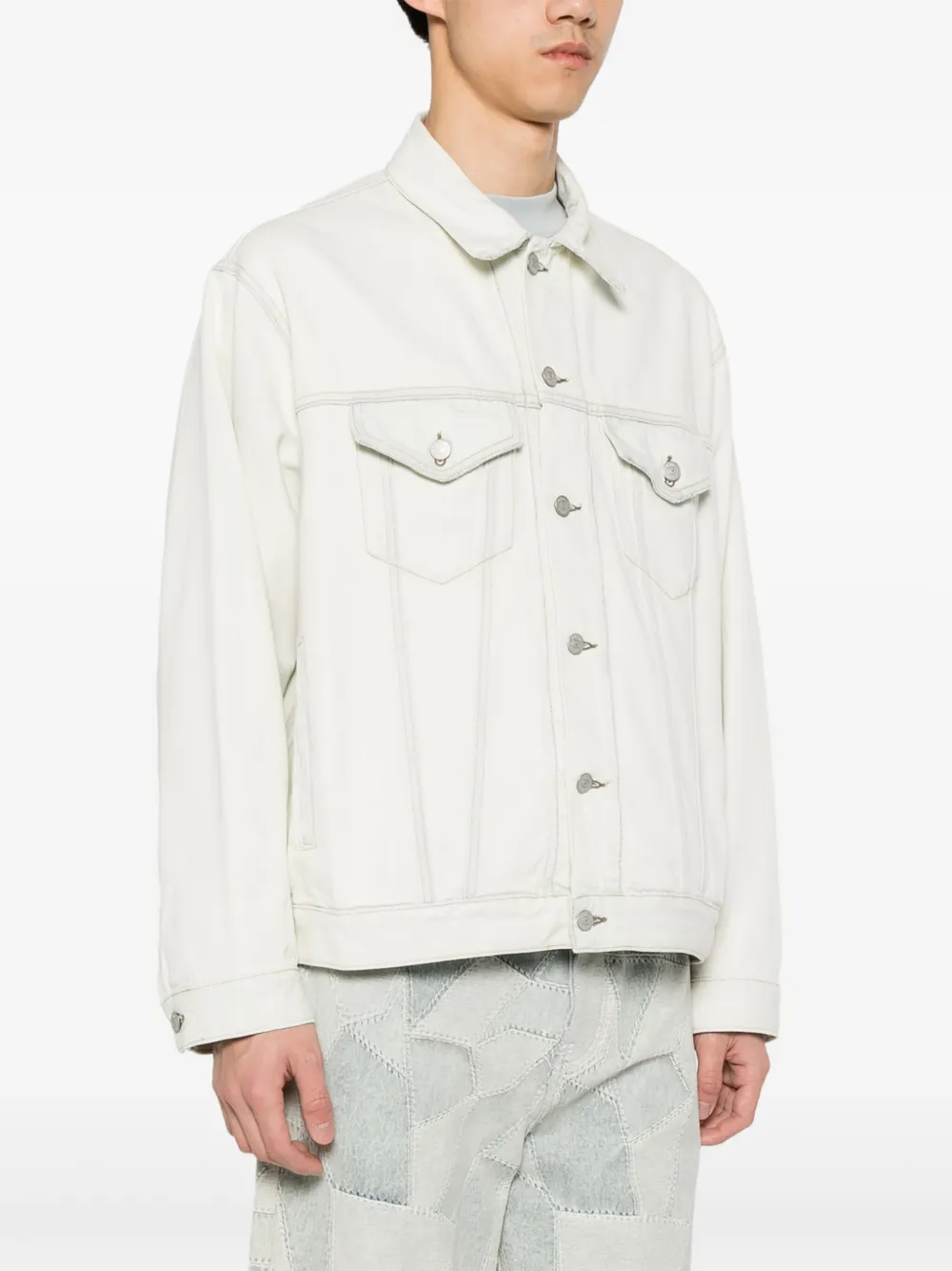 Shop Acne Studios Distressed Panelled Denim Jacket In Neutrals