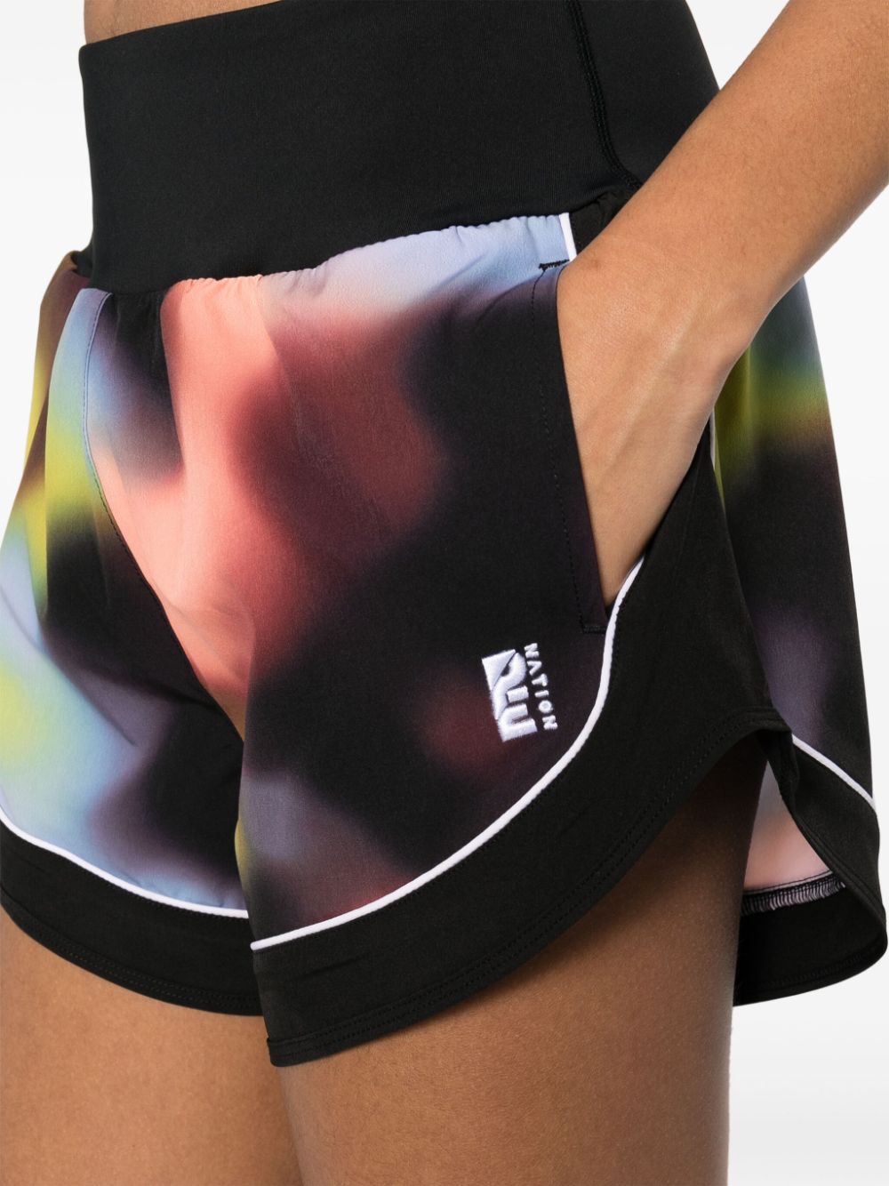 Shop P.e Nation Blur-print Logo-embroidered Running Shorts In Black