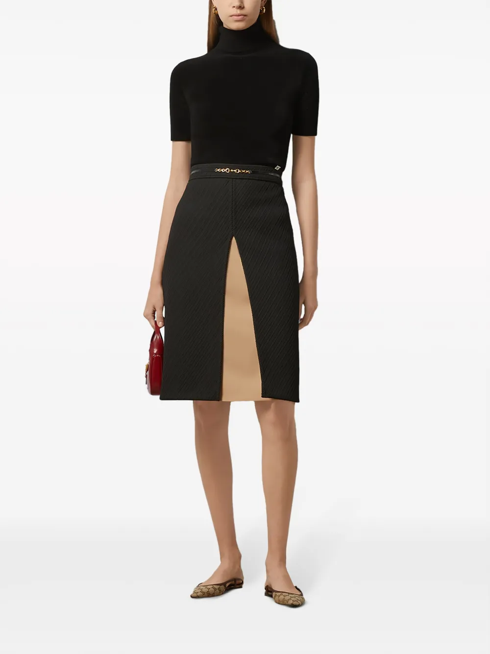 Shop Gucci Horsebit-chain Striped Skirt In Schwarz