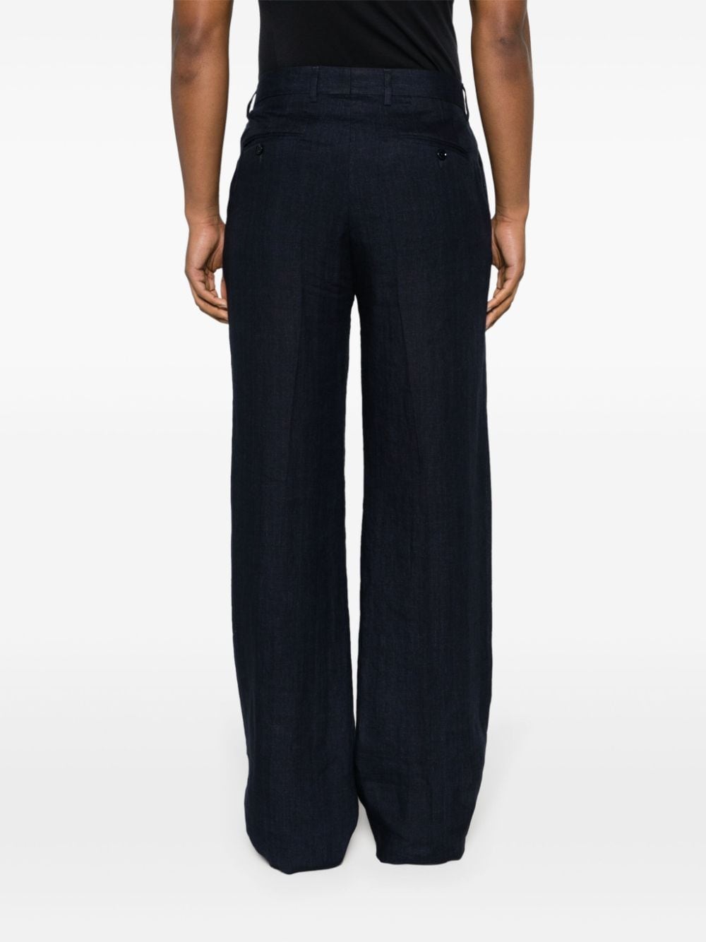 Shop Dolce & Gabbana Linen Tailored Wide-leg Trousers In Blue