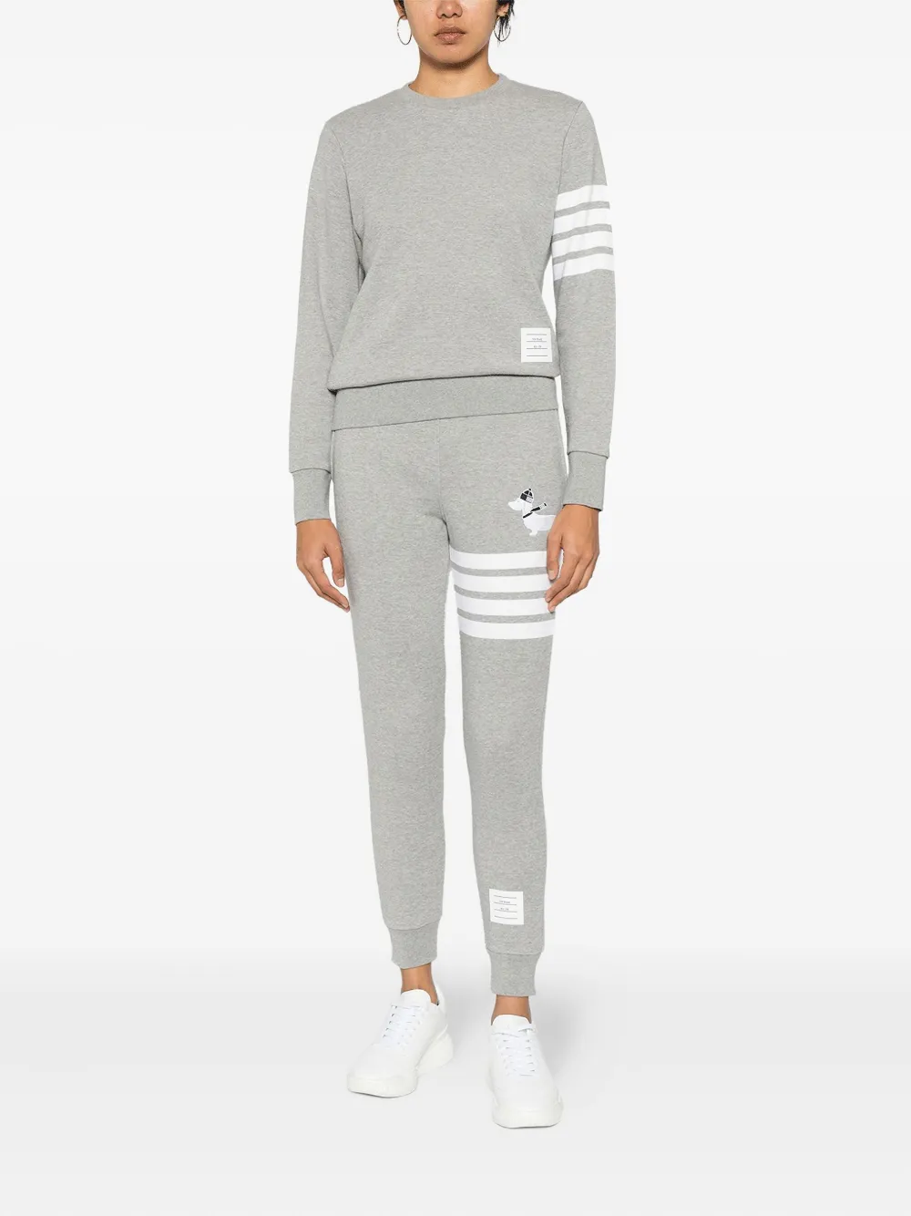 Thom Browne Dog-print Striped Track Pants In Gray