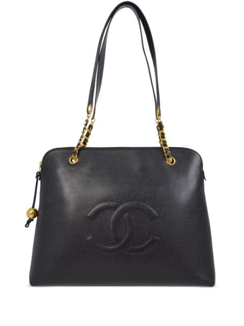 HOT SALE CHANEL 1995 CC-stitch leather tote bag Women