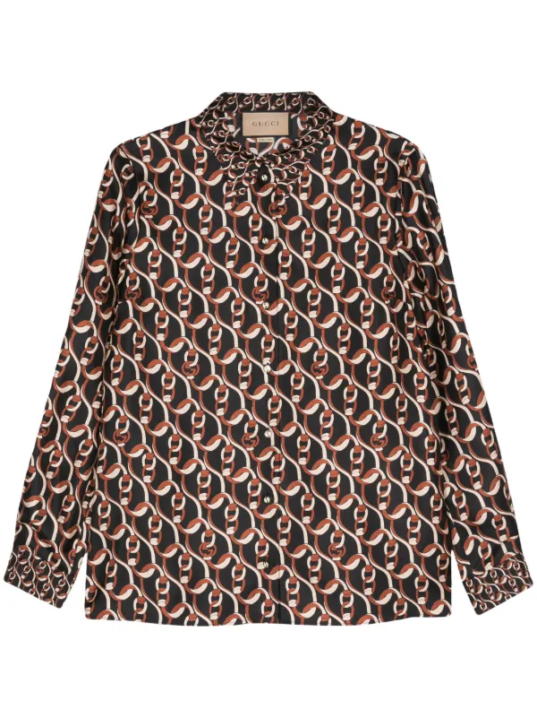 Gucci Interlocking G chain print silk shirt women Silk 38 Black