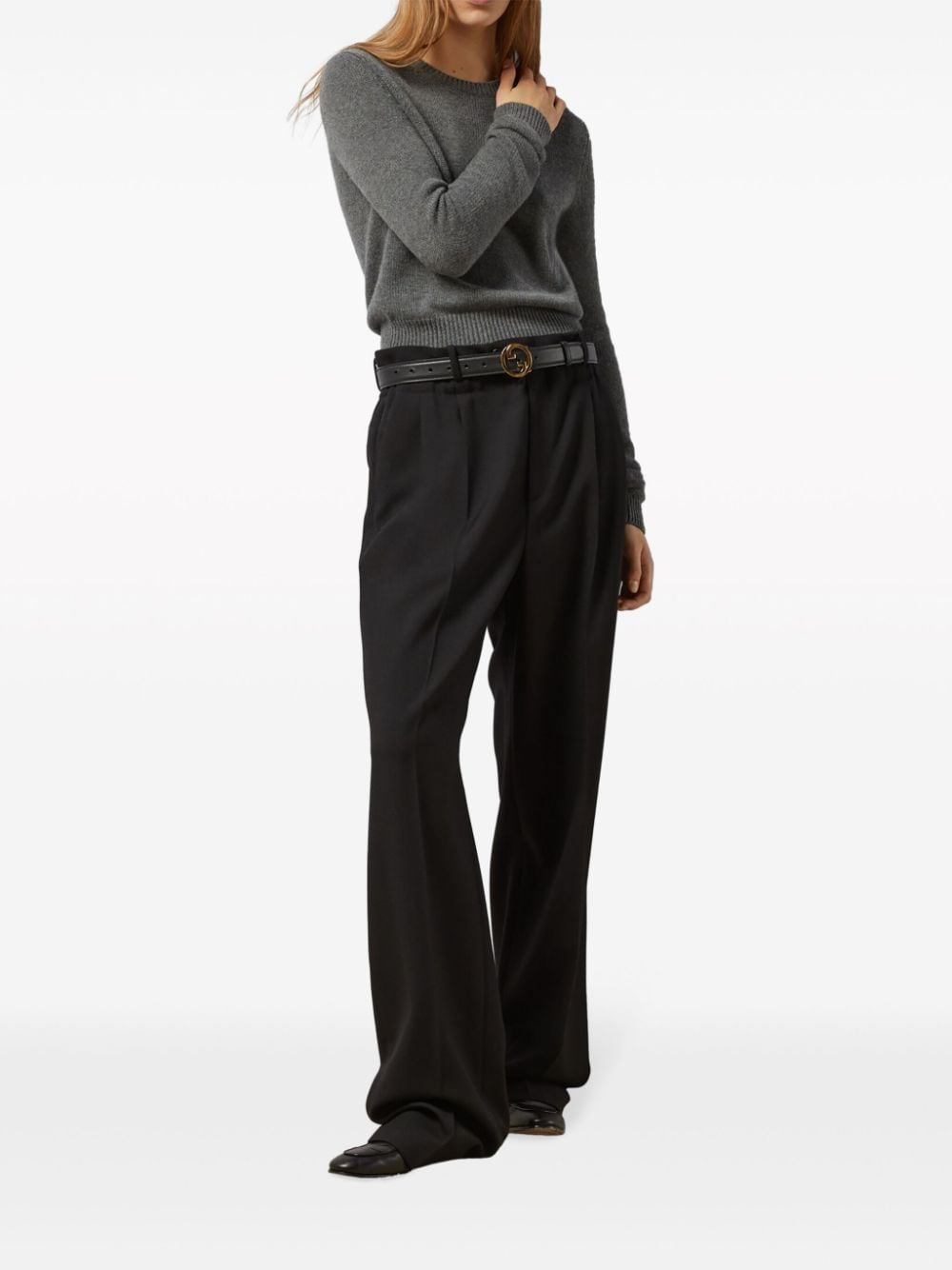 Gucci paperbag-waist straight-leg wool trousers - Zwart