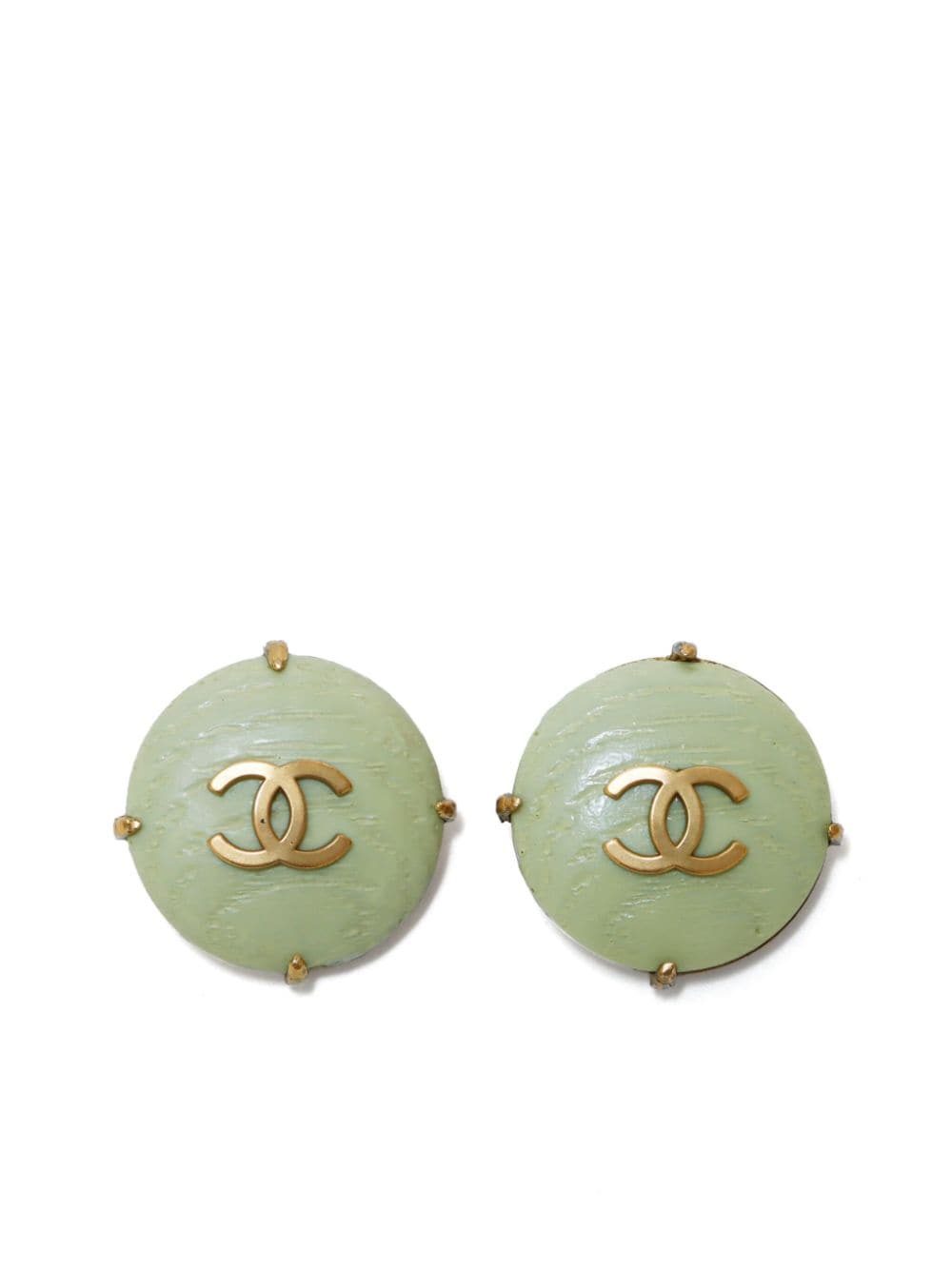 Pre-owned Chanel 1994 Cc Logo Button Clip-on Earrings In Green