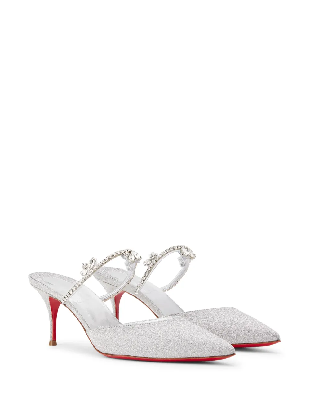 Christian Louboutin Planet Queen 70mm Glitter Mules | Silver Christian Louboutin Planet Queen 70mm Glitter Mules | Silver