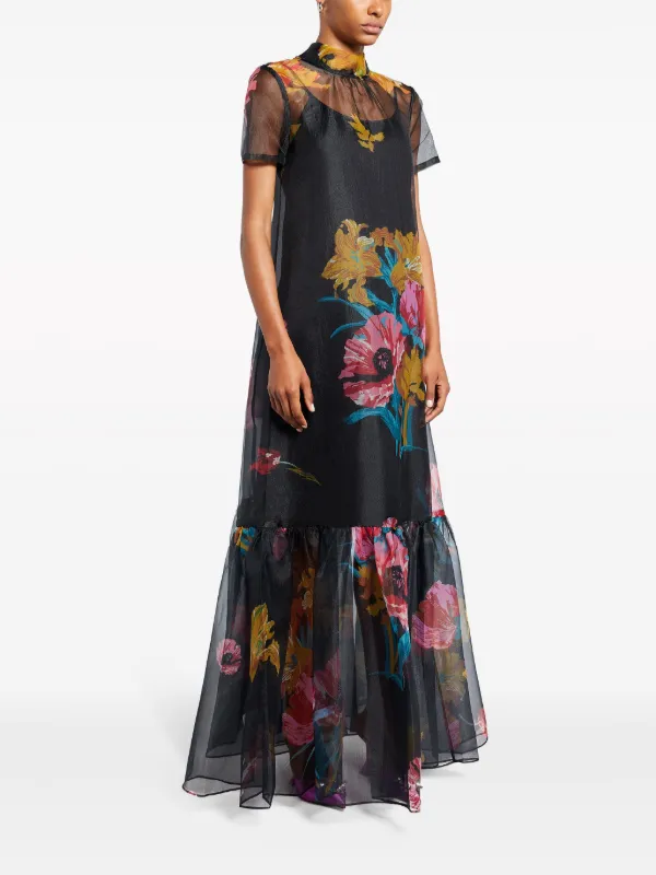 semi sheer floral maxi dress