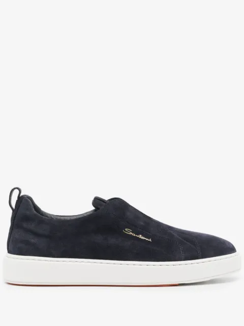 Santoni logo-lettering suede sneakers