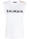 Balmain logo-print cotton tank top - White
