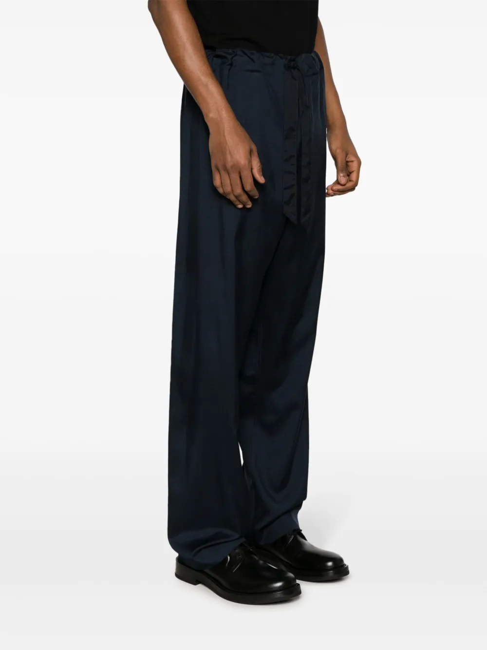 Shop Maison Margiela Tapered-leg Silk Trousers In Blue