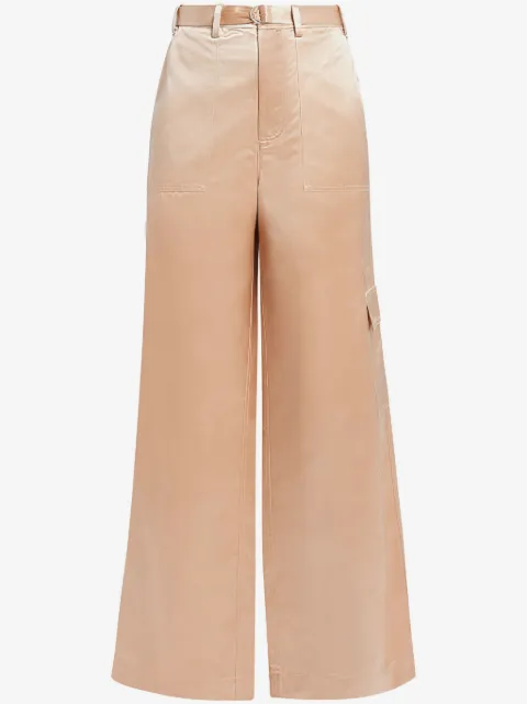 STAUD belted satin-finish palazzo pants