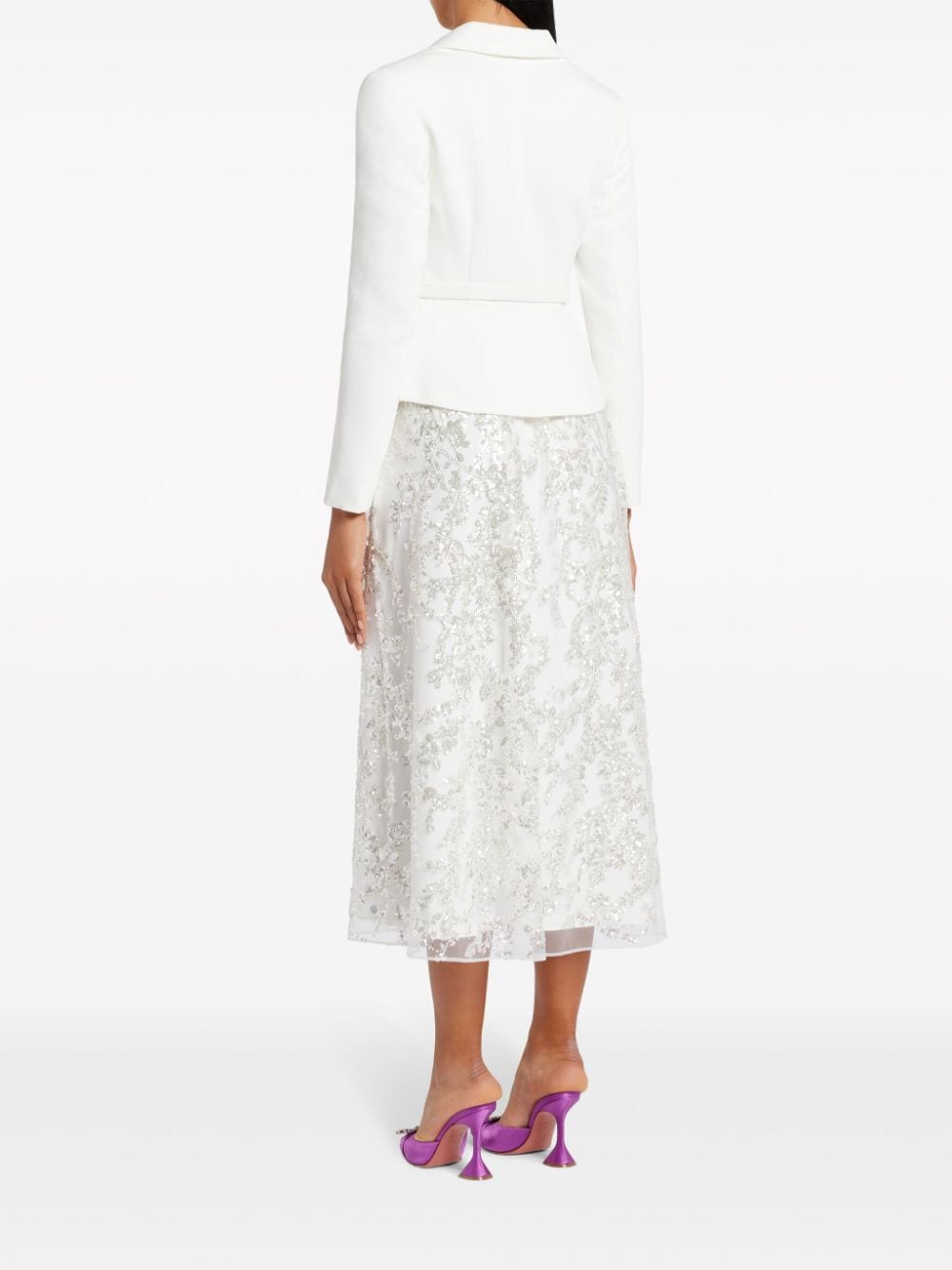 Shop Self-portrait Sequin-embellished Belted Midi Dress In White