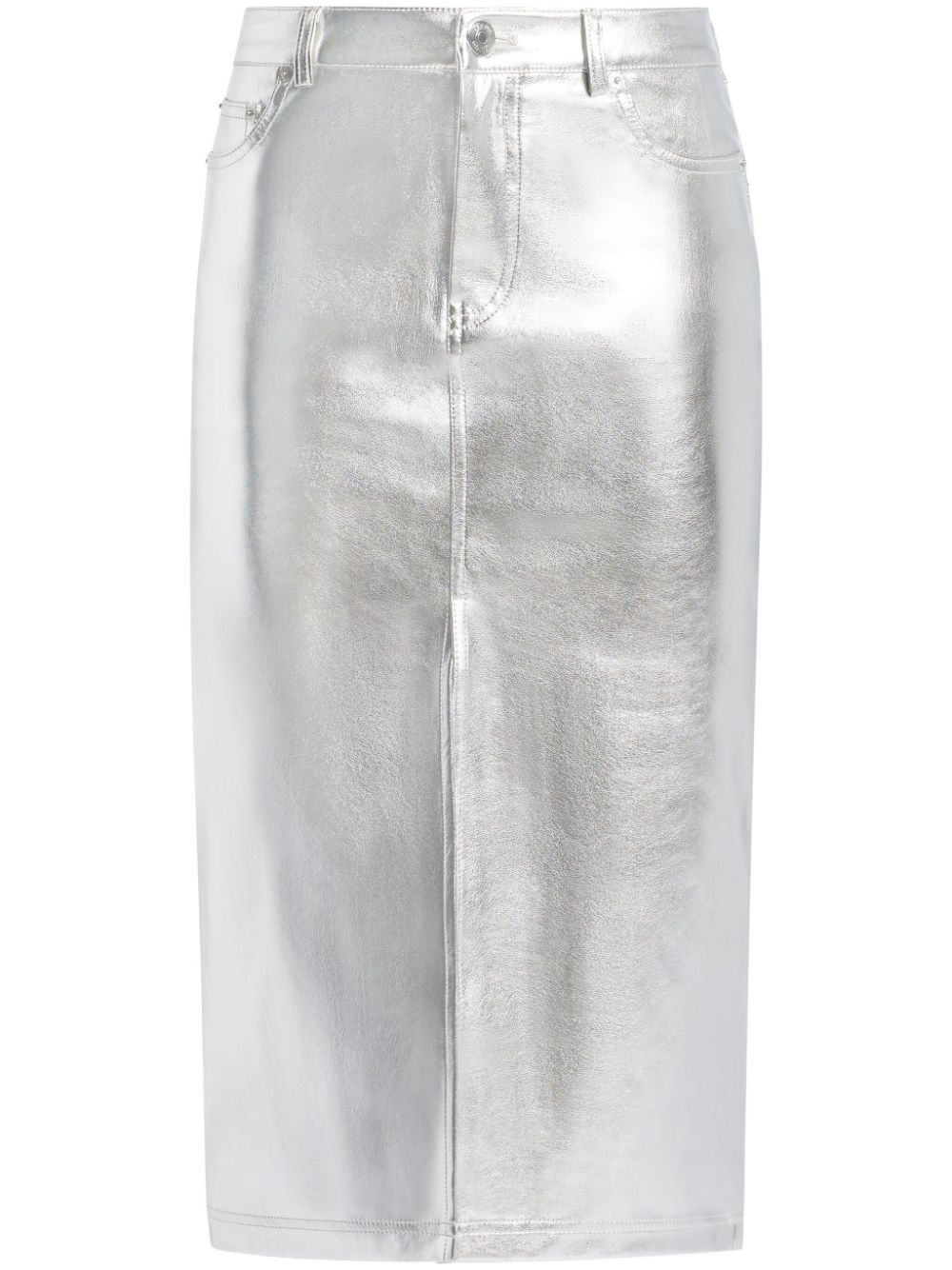 Shop Staud Oaklyn Metallic-effect Midi Skirt In Silver