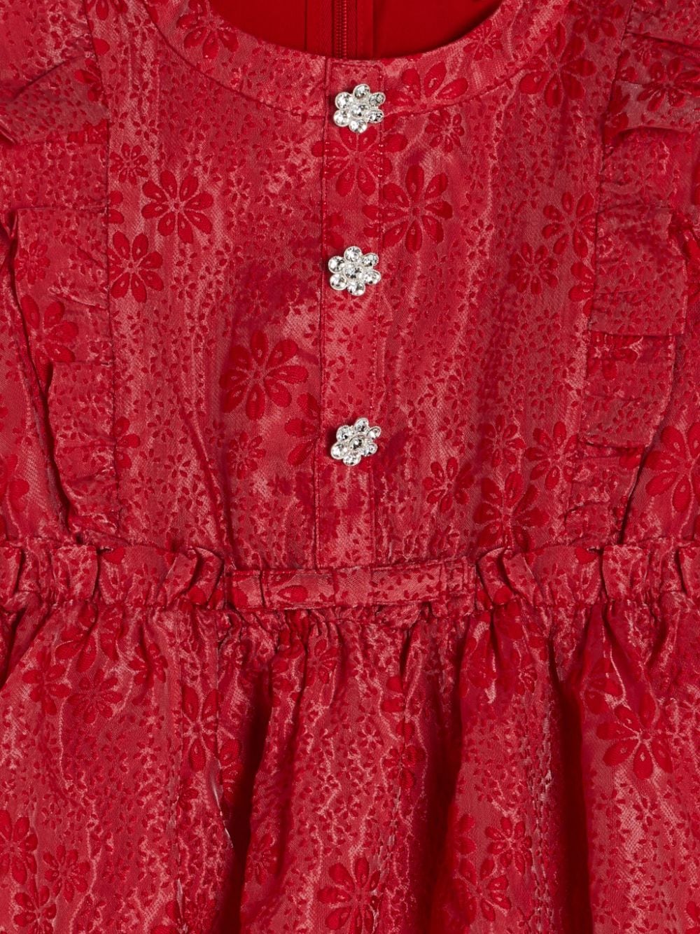 Shop Self-portrait Floral-jacquard Ruffled-trim Dress In Red