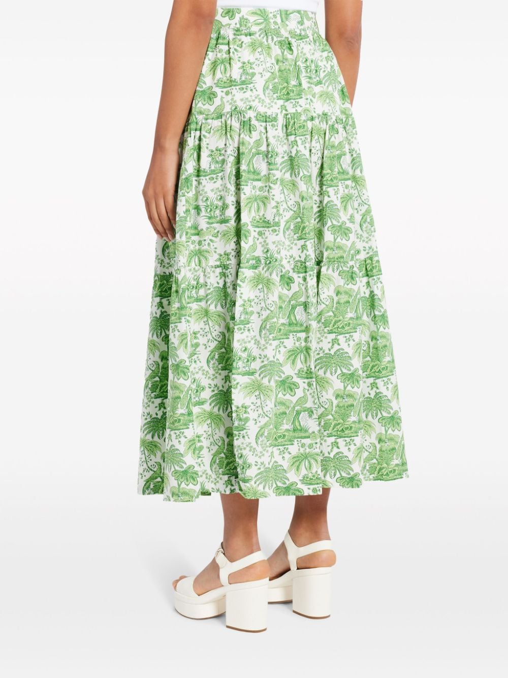 Shop Staud Sea Graphic-print Maxi Skirt In Green