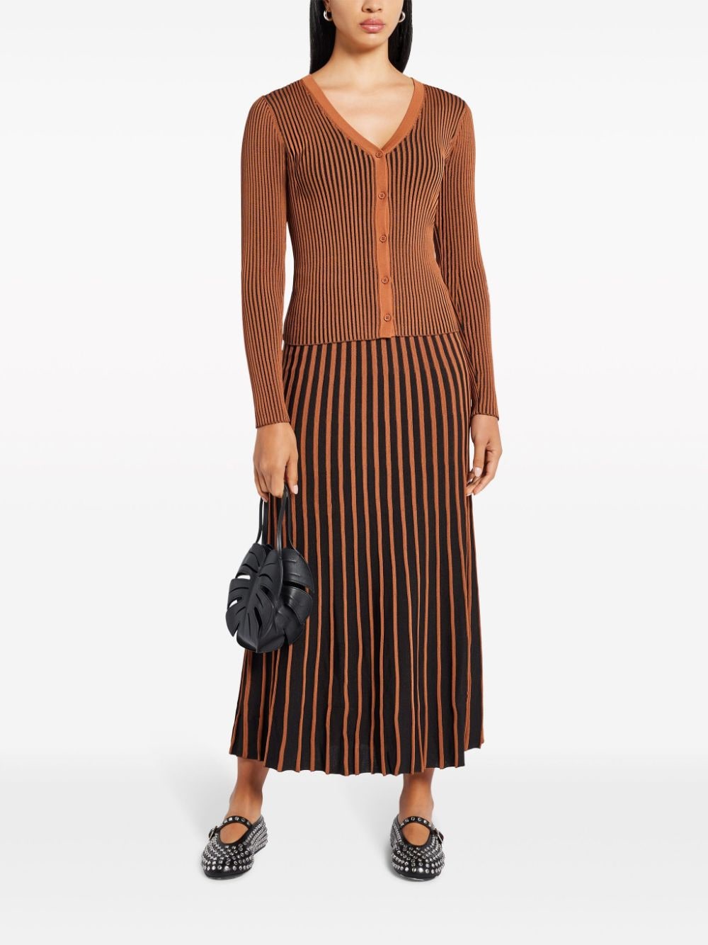 Shop Staud Aleida Pleated Maxi Skirt In Brown