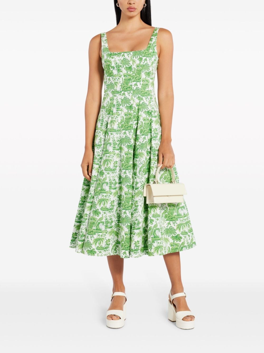 Shop Staud Wells Graphic-print Midi Dress In Green