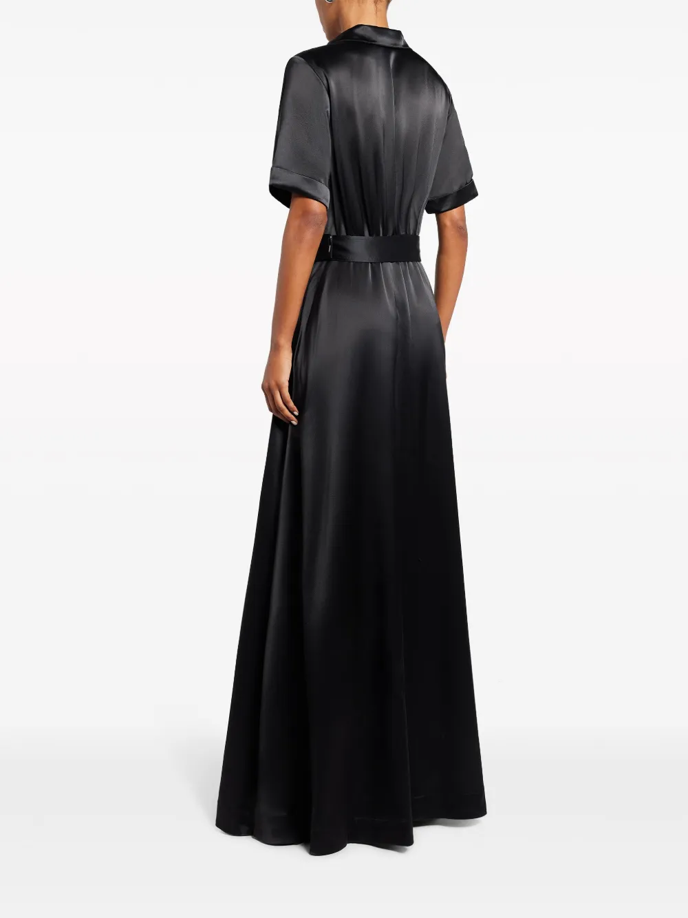 Shop Staud Millie Satin-finish Maxi Shirtdress In Black