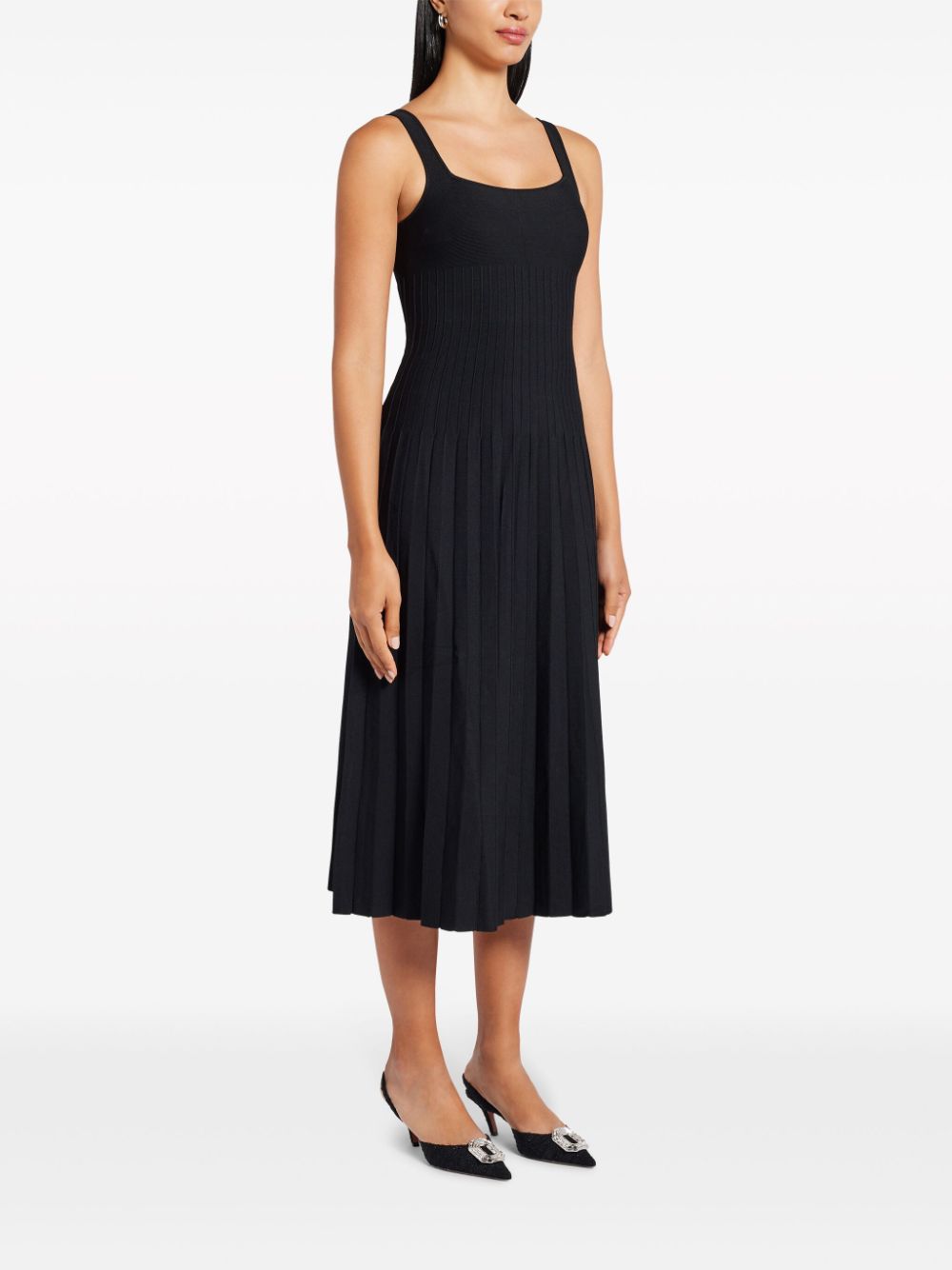 Shop Staud Ellison Knitted Midi Dress In Black