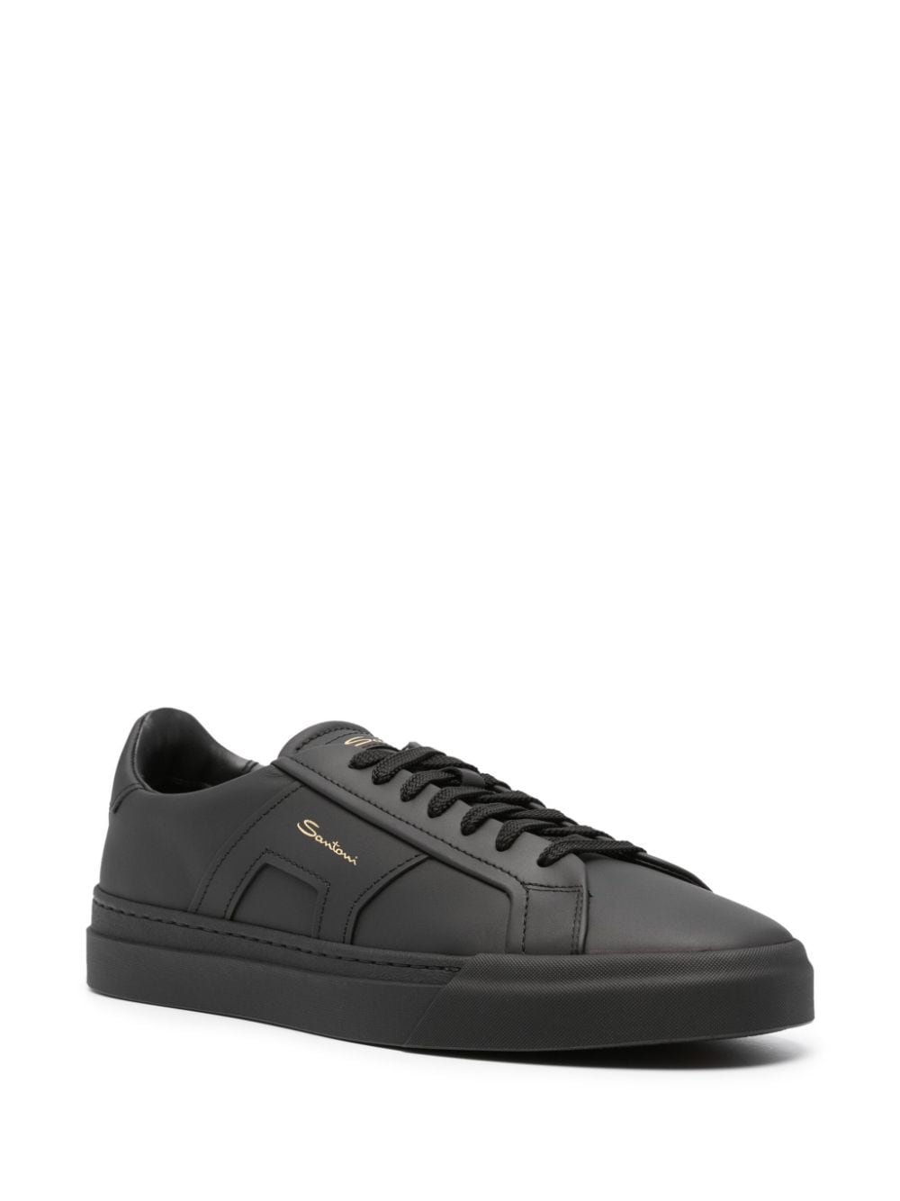 Shop Santoni Double Buckle Leather Sneakers In Black