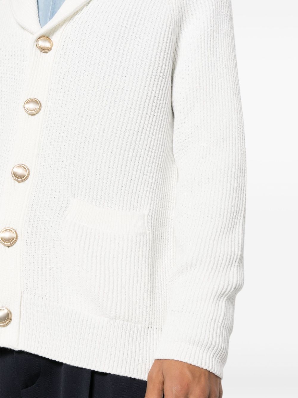 Shop Brunello Cucinelli Logo-embossed Buttons Ribbed-knit Cardigan In White