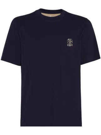 Tシャツ・カットソー BRUNELLO CUCINELLI BLUE COTTON T-SHIRT Jersey T-shirt with logo for Man in Blue | Brunello Cucinelli