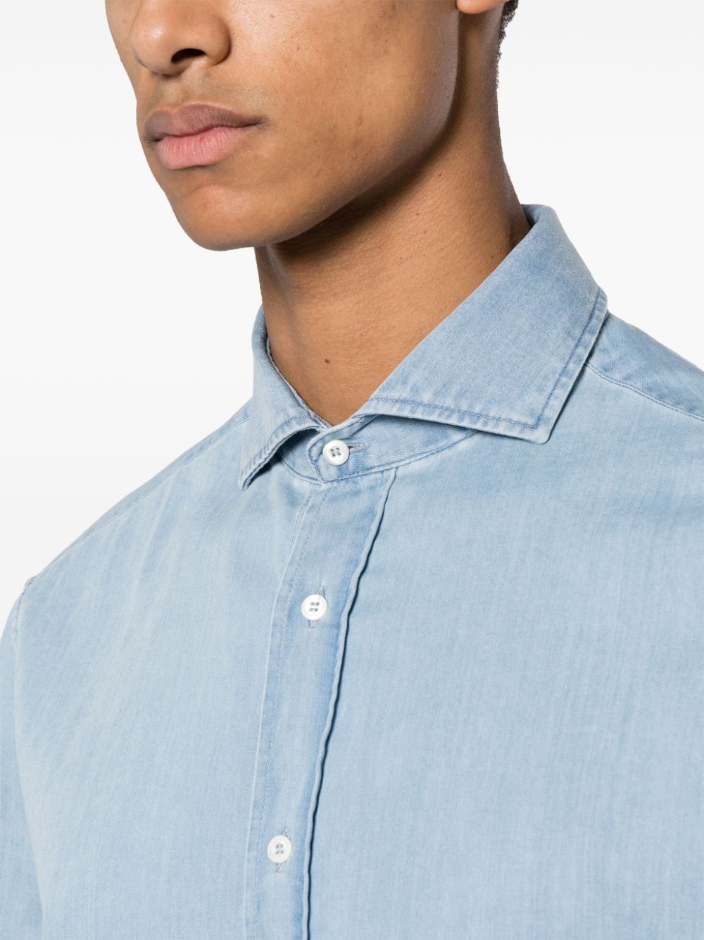 Shop Brunello Cucinelli Spread-collar Cotton Shirt In Blue