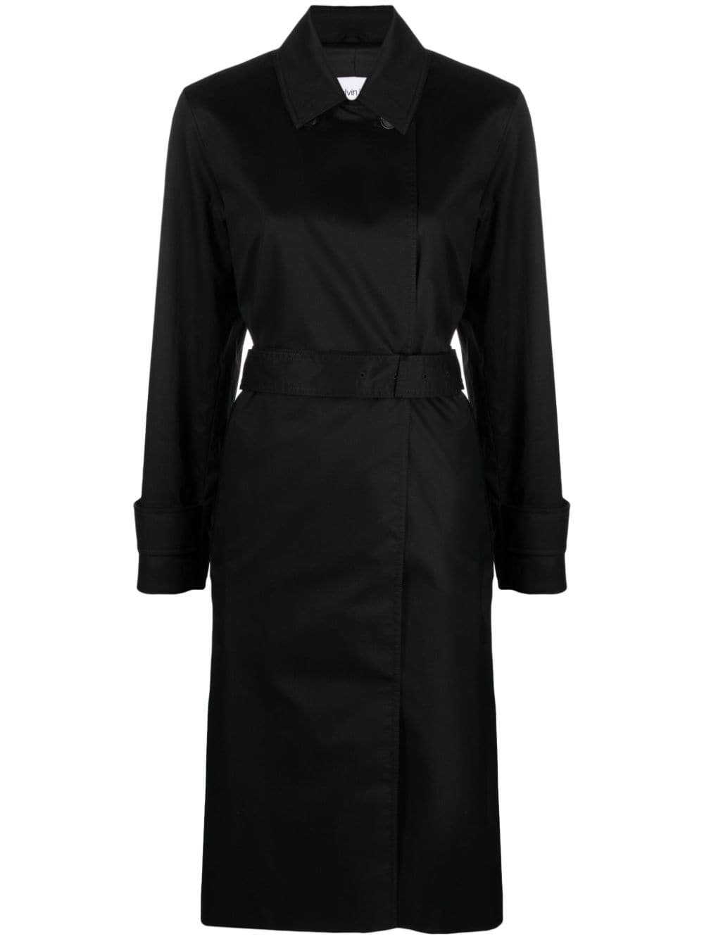 Shop Calvin Klein Spread-collar Belted Trench Coat In Black