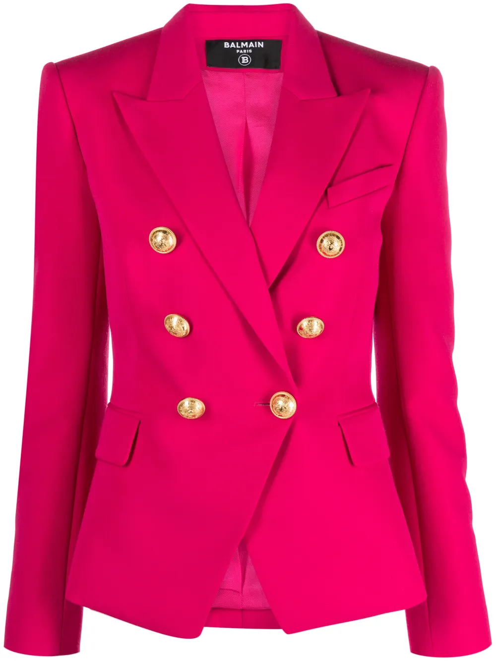 Shop Balmain Double-breasted Wool Blazer In Pink