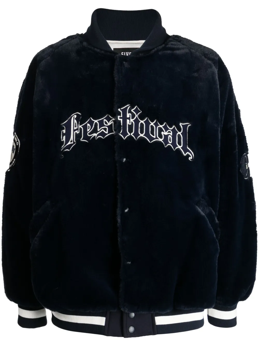 Five Cm Logo-embroidered Faux-fur Baseball Jacket In Blue