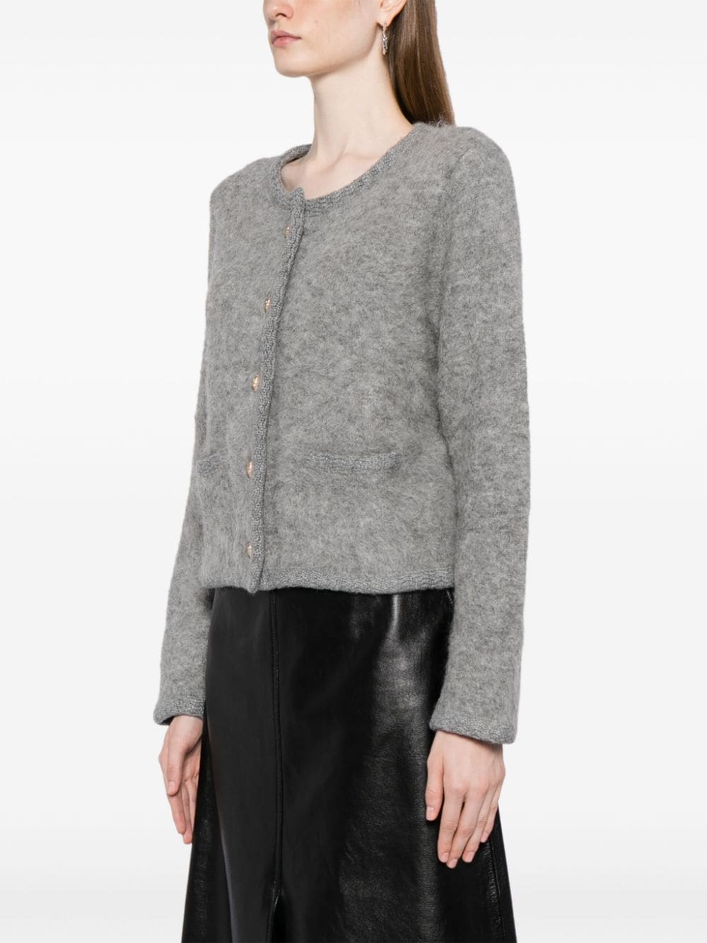 Shop B+ab Button-up Brushed-finish Cardigan In Grey