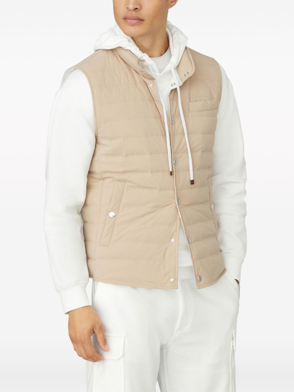 Shop Brunello Cucinelli Quilted Sleeveless Gilet In Neutrals