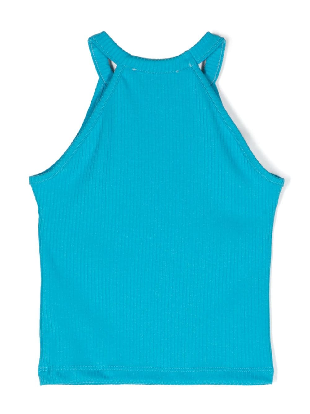 Shop Msgm Logo-embroidered Ribbed Tank Top In Blue