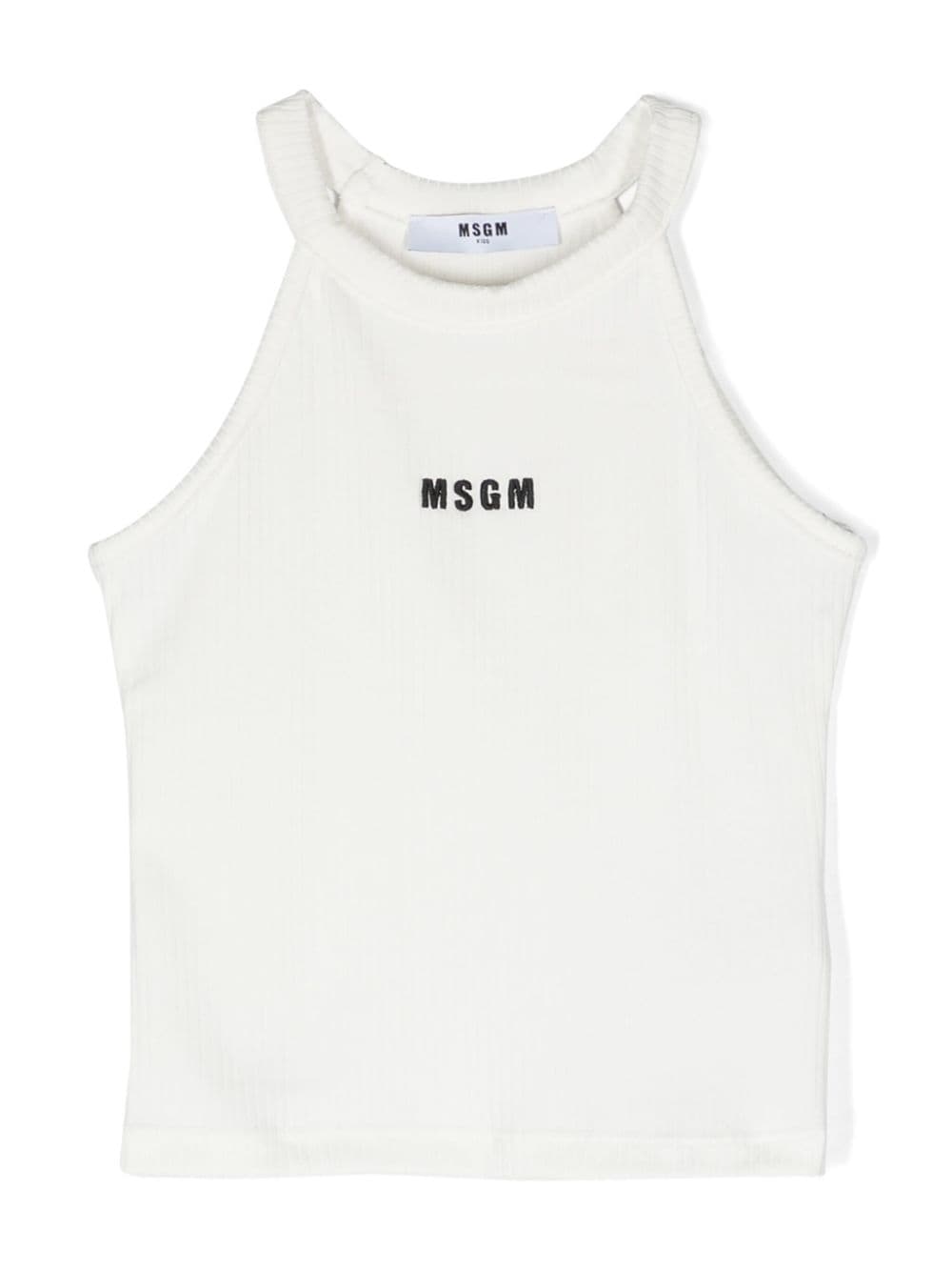 Msgm Kids' Logo-embroidered Ribbed Tank Top In White