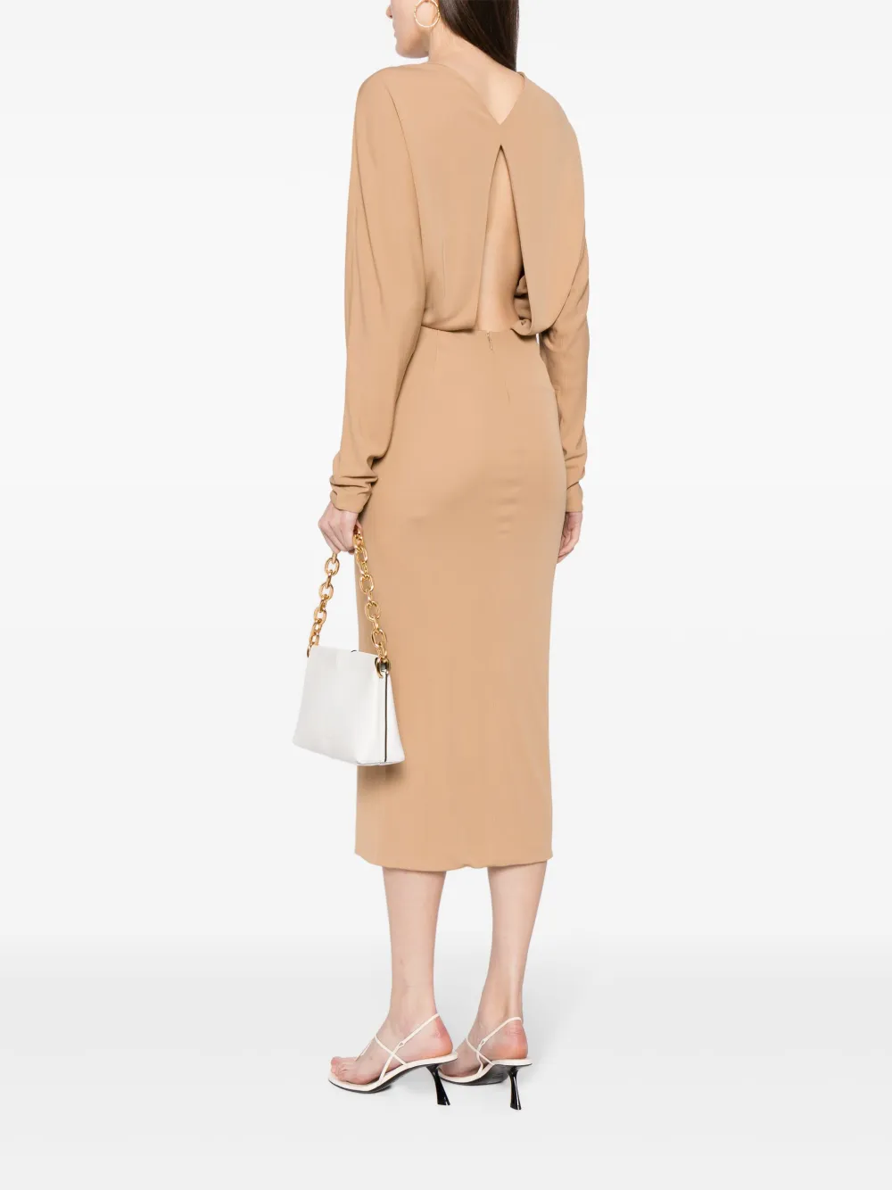 KHAITE The Trina midi-jurk met open rug - Bruin