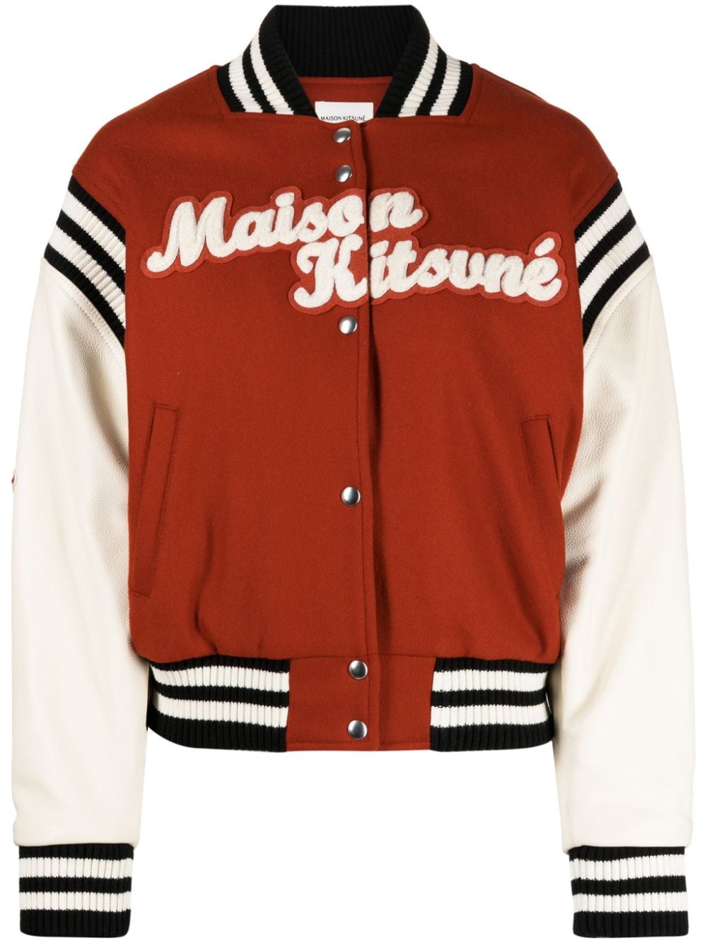 Image 1 of Maison Kitsuné logo-appliqué panelled bomber jacket