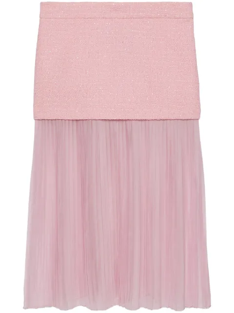Gucci silk tweed layered midi skirt