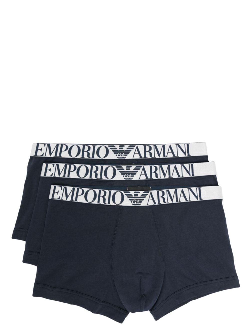 Emporio Armani Logo裤腰棉三角内裤（三件装） In Blue