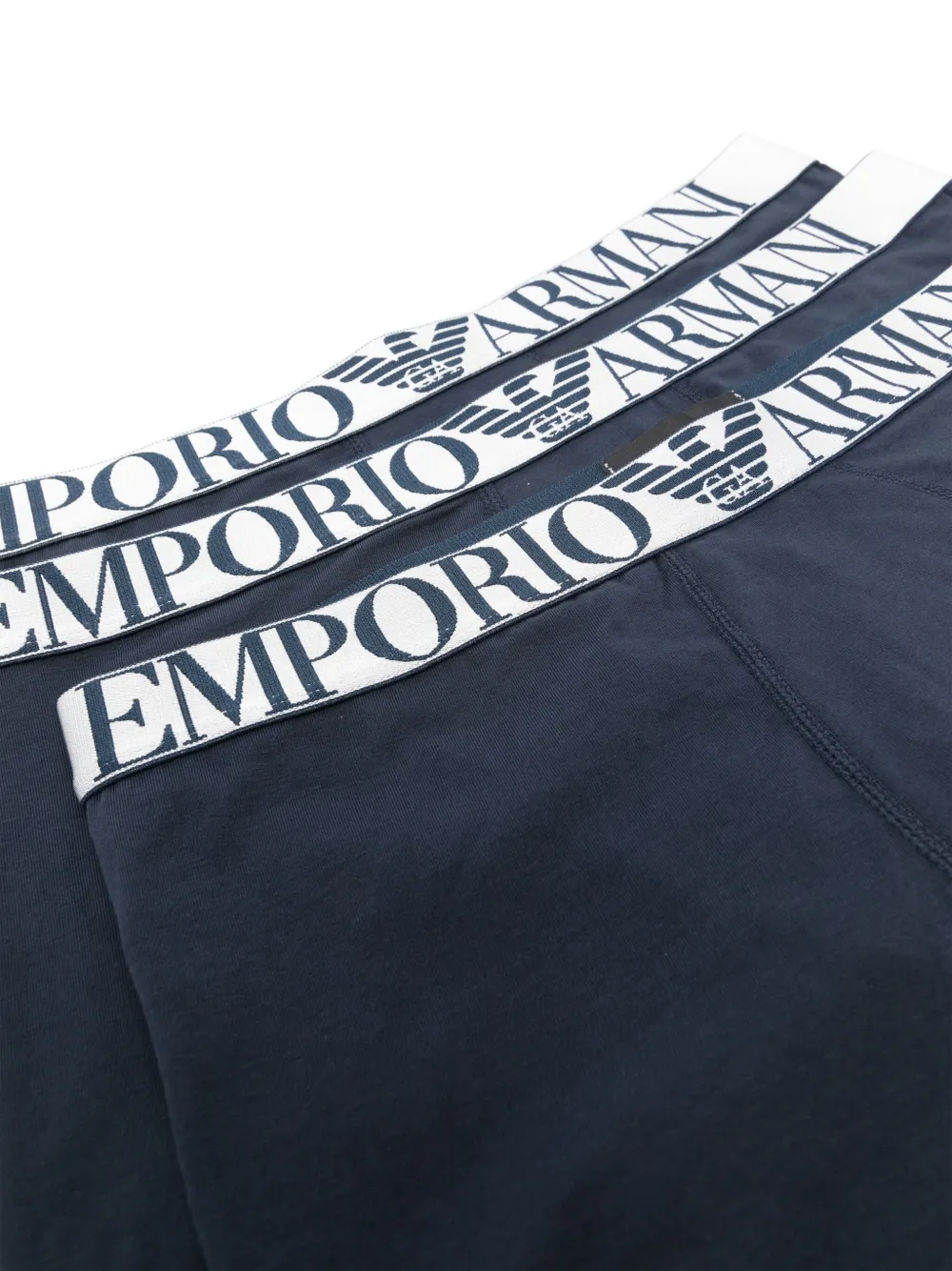 Shop Emporio Armani Logo-waistband Cotton Briefs (pack Of Three) In Blue