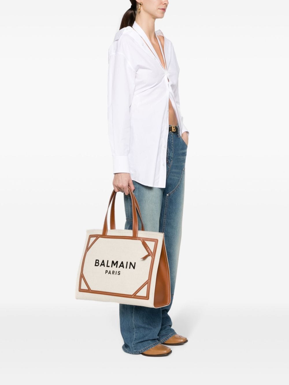 Shop Balmain B-army Logo-print Tote Bag In Neutrals