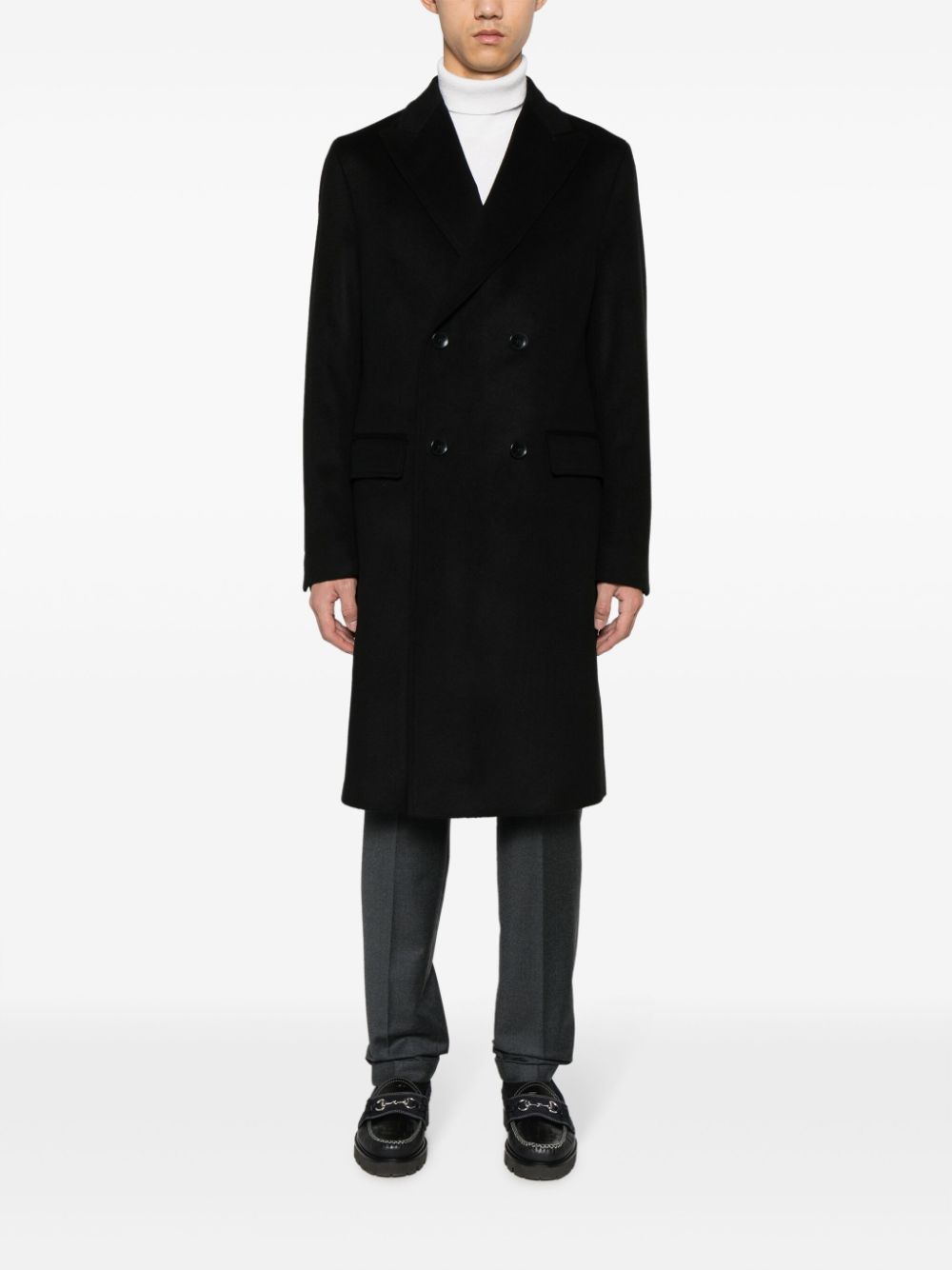 Shop Hugo Boss Double-breasted Wool Coat In Black