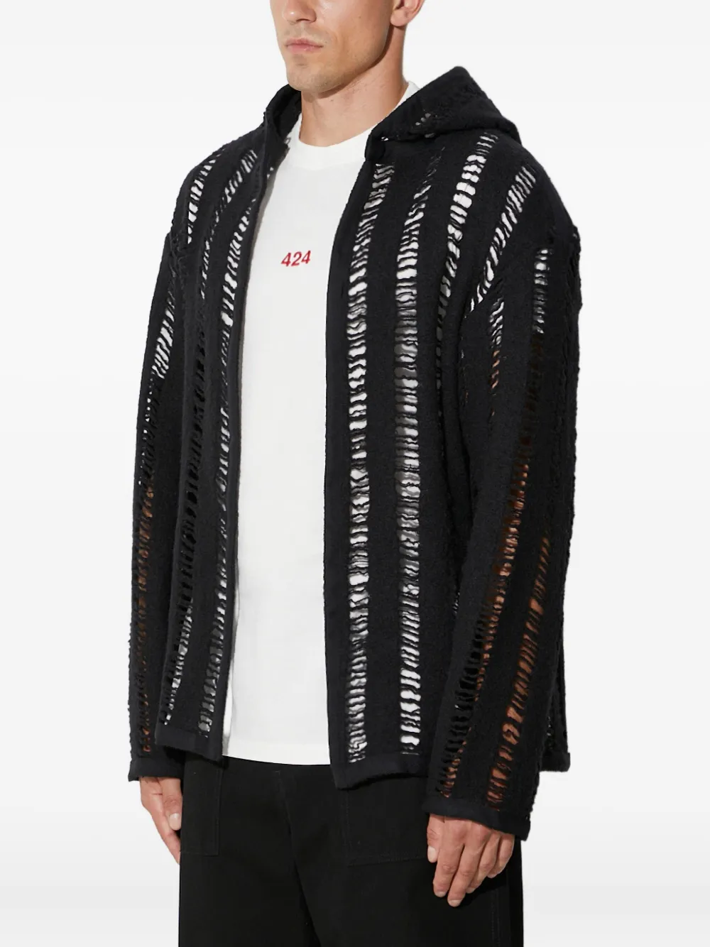 424 Opengebreide hoodie Zwart