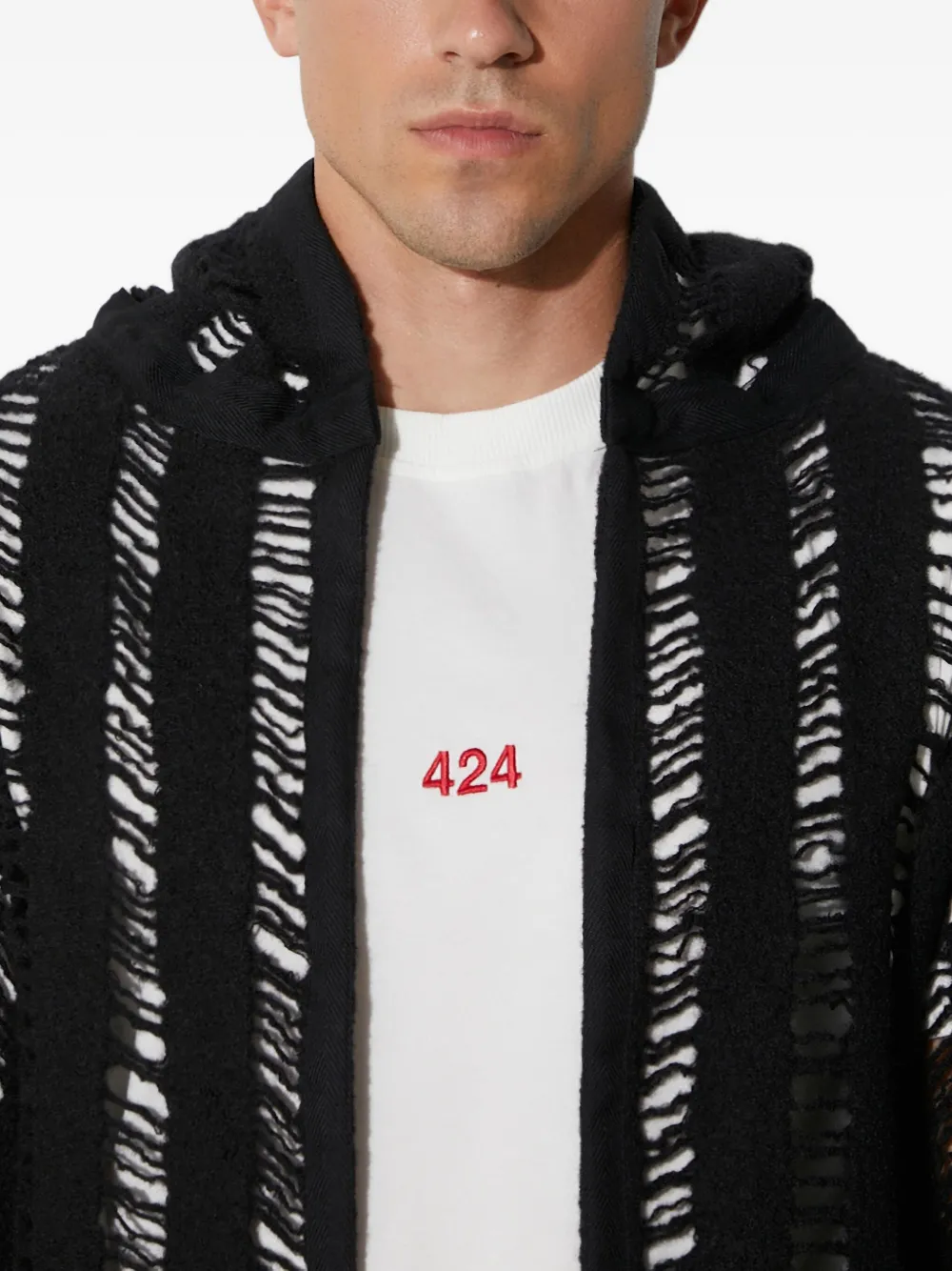 424 Opengebreide hoodie Zwart