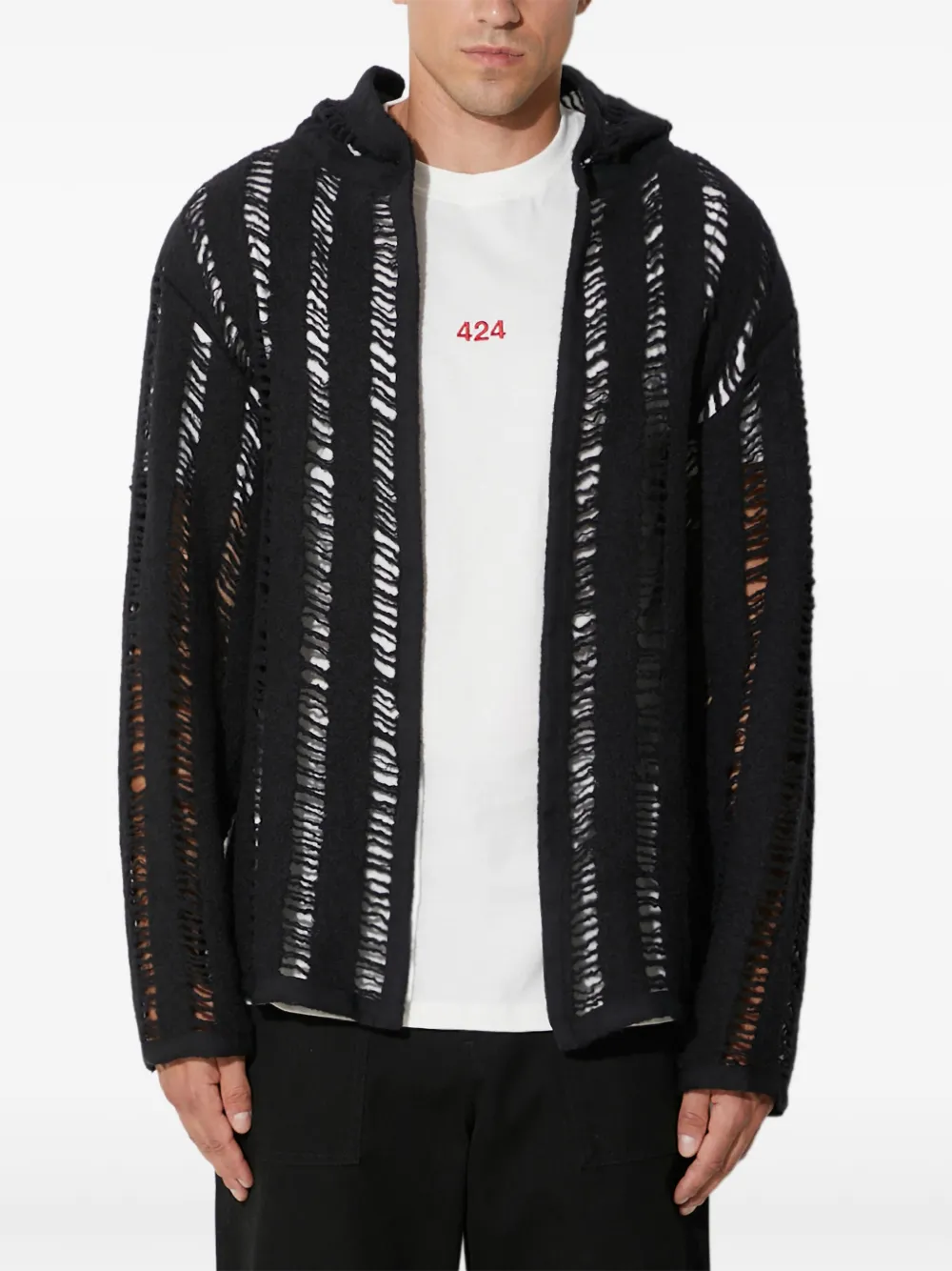424 open-knit hoodie - ブラック 424 open-knit hoodie - ブラック