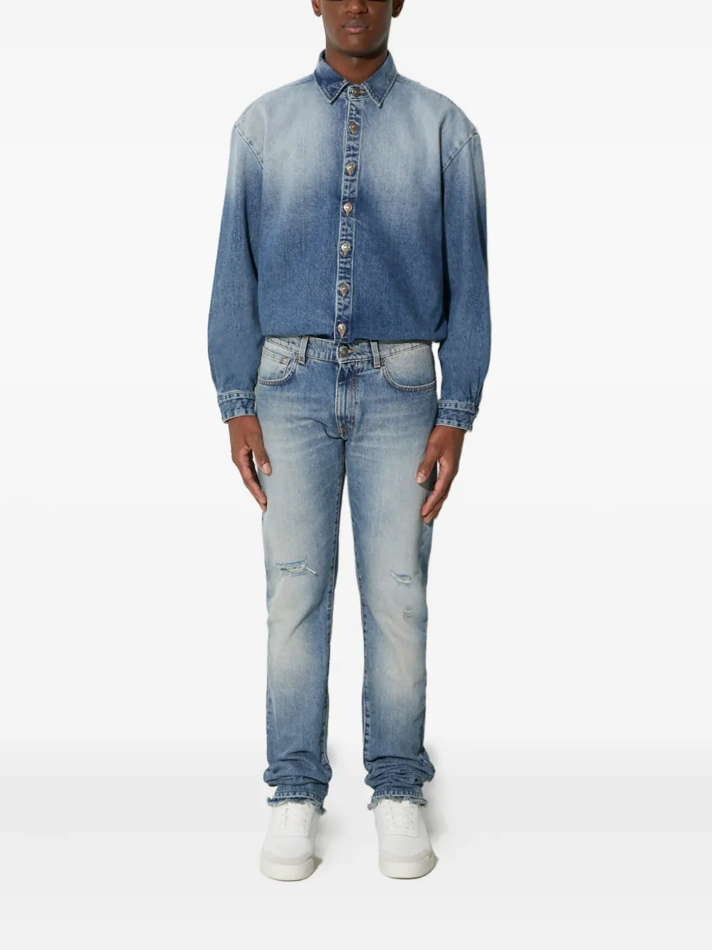 424 Distressed-effect Frayed-detail Jeans In Blue