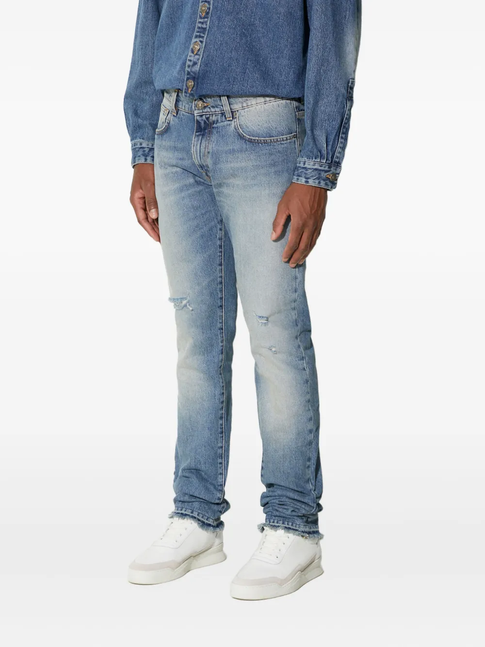 424 Distressed-effect Frayed-detail Jeans In Blue