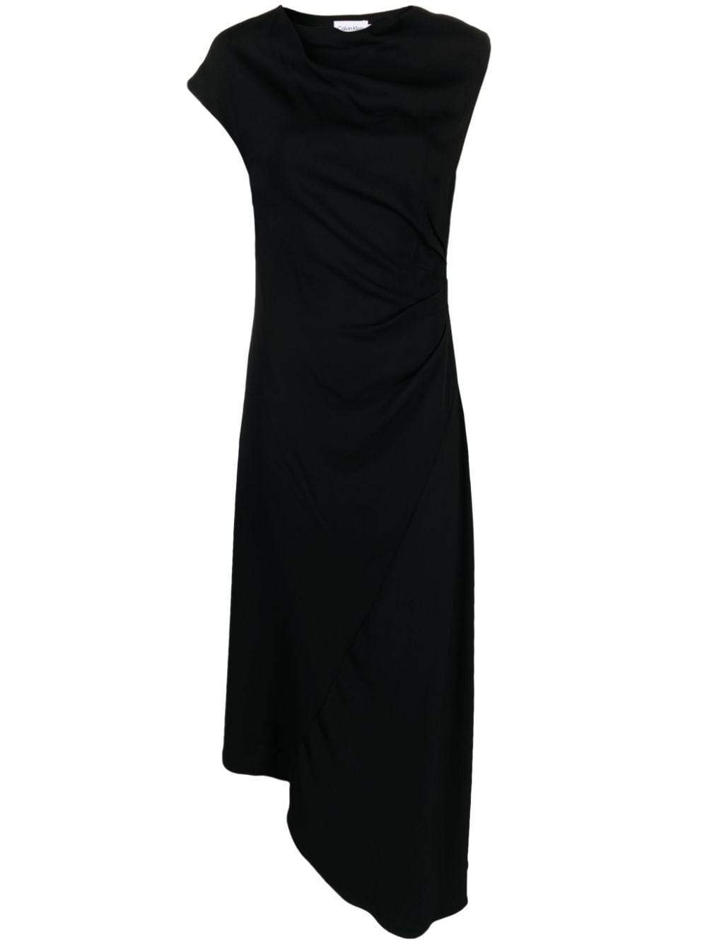 Calvin Klein Boat-neck Gathered Maxi Dress In Black