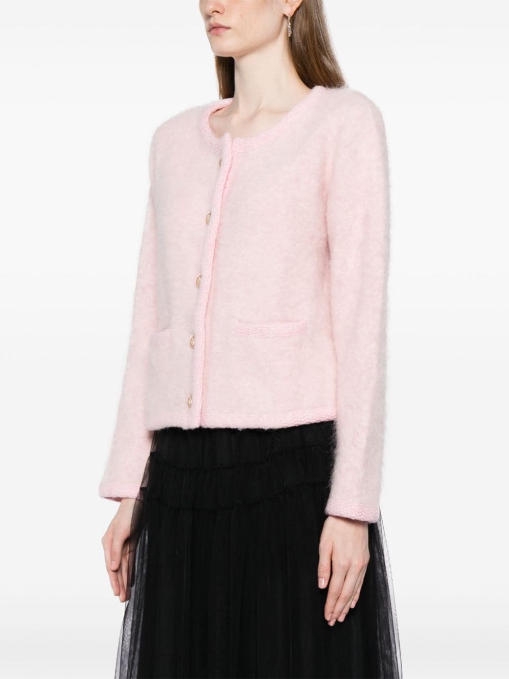 Shop B+ab Brushed-effect Knitted Cardigan In Pink