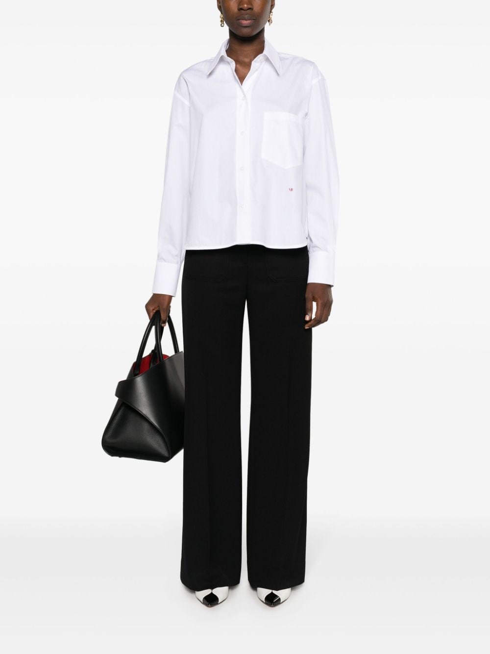 Victoria Beckham Popeline blouse met geborduurd logo Wit